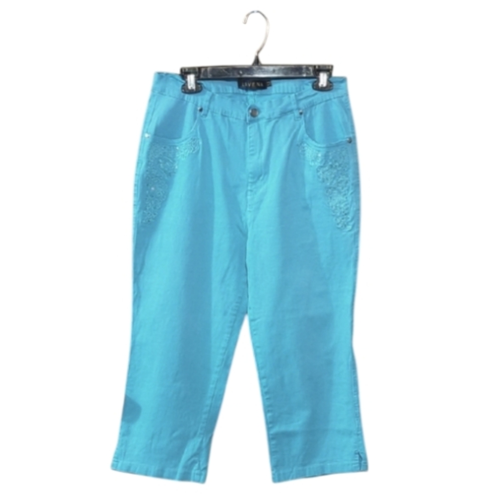 Lavena “Dustworth” Embroidered  Capri Pants – Turquoise Size 12